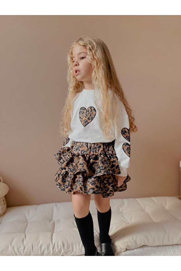 Girl's Leopard Patterned Sweatshirt Set