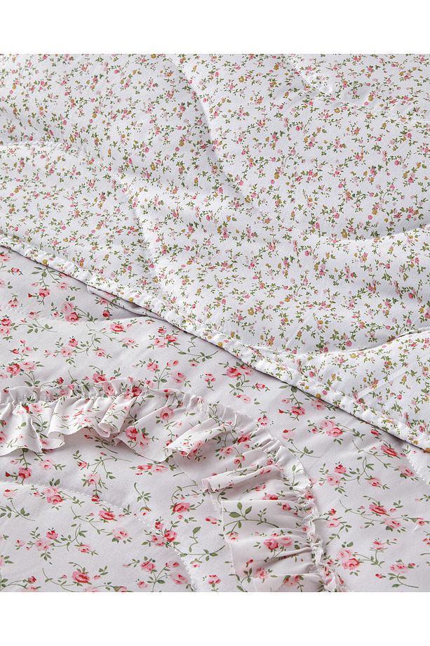 Floral Euphoria Fırfırlı Tek Kişilik Yatak Örtüsü Takımı 160x220 cm Pembe - 3
