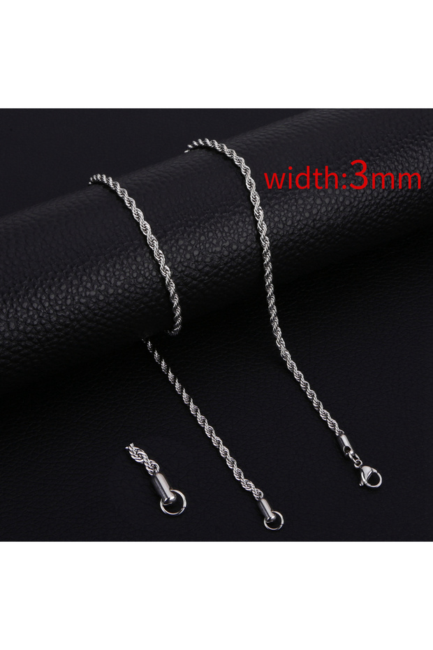 55CM HC0004S3MM HIYEE Classic Rope Chain Men Necklace Width 2/3/4/5 MM Stainless Steel Figaro Cuban