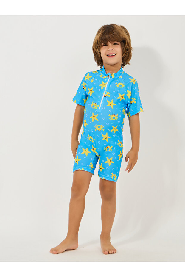 Starfish Print Zip Detail Swimsuit