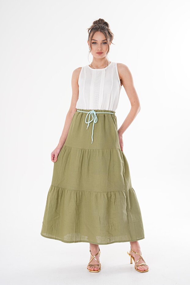 Women's Rope Detailed Layered Muslin Skirt 250144 -
