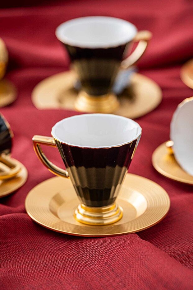 Alice Black 12 Piece Porcelain Coffee Cup Set for 6 People - 90 ml