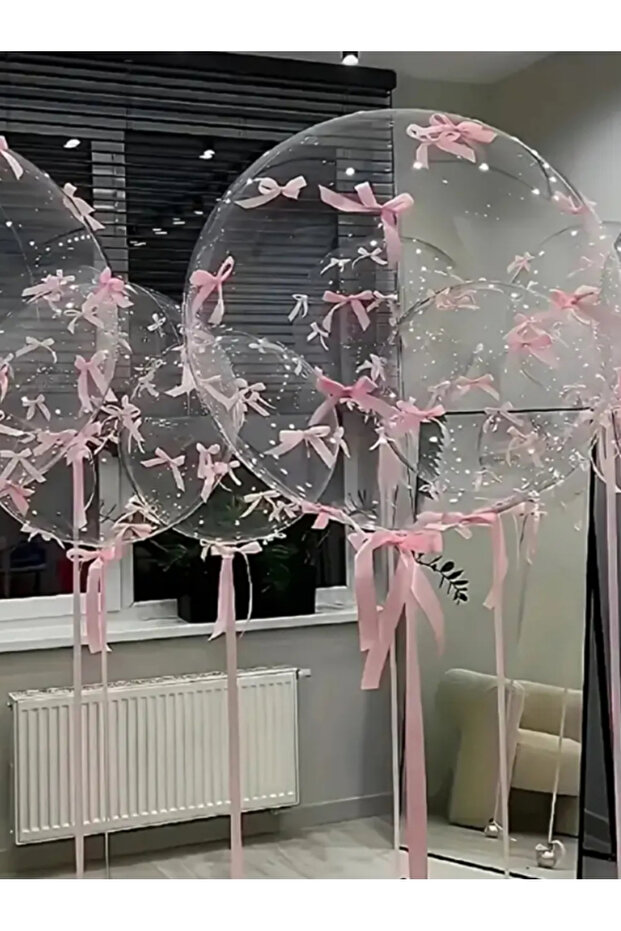 Transparent Bobo Balloon with Pink Bow 5 Pieces 24 Inches