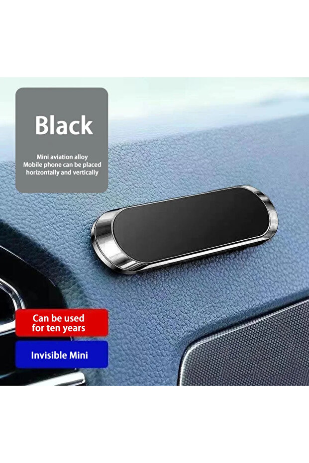black Magnetic Car Phone Holder Rotatable 360°Mini Strip Shape Stand For iPhone Wall Met...