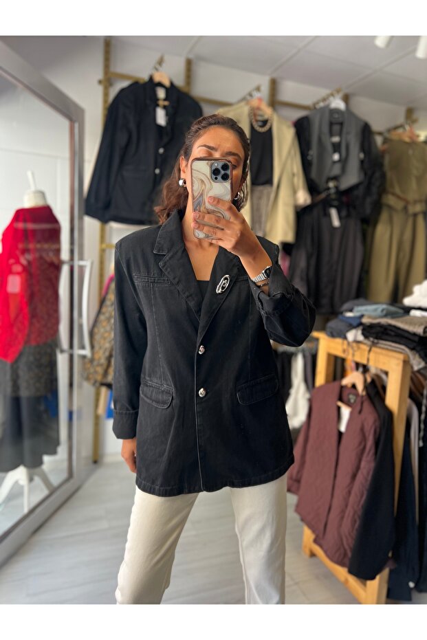 Denim blazer ceket - 4