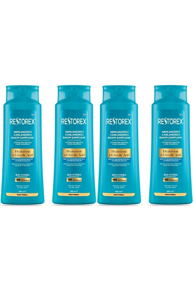Hydra Moisturizing Revitalizing Care Shampoo 4X500 ml - Hyaluronic Acid, Glycoic Acid