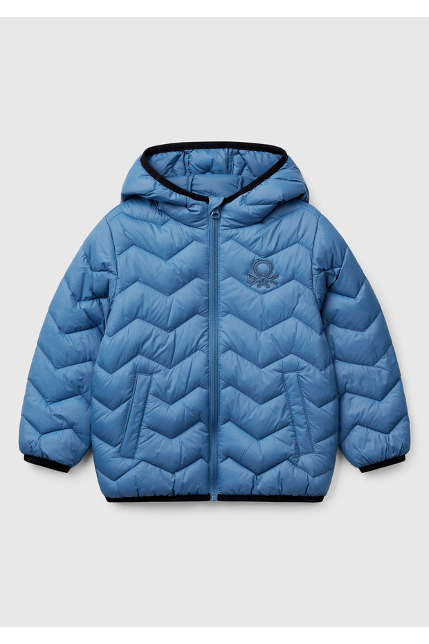 Boy's Airman Blue Logo Detailed Hooded Seasonal Thin Coat