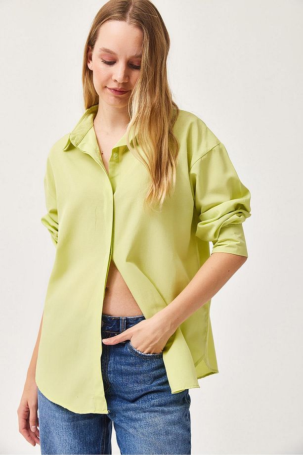 Oversize Basic Gömlek Lime - 2