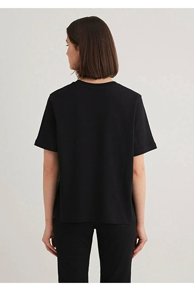 Bisiklet Yaka Siyah Basic Crop Tişört - 3