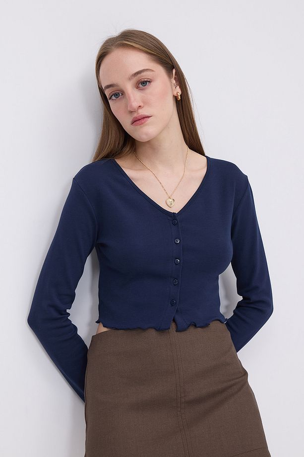 Düğmeli Crop Hırka H1666-T10 - 4