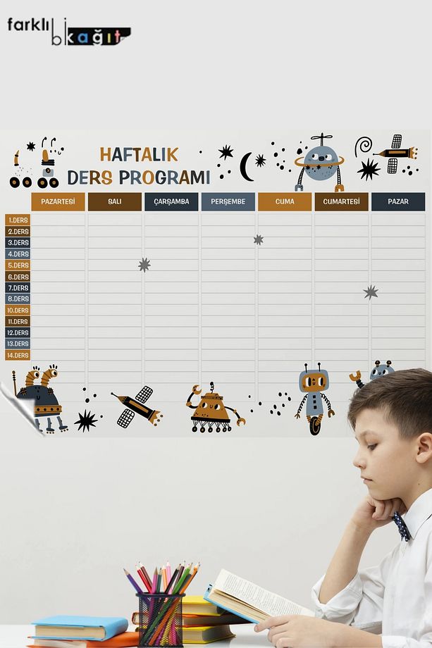 Kendi Kendine Tutunma Özellikli, Mıknatıslı Statik Akıllı Kağıt Haftalık Ders Programı - 1