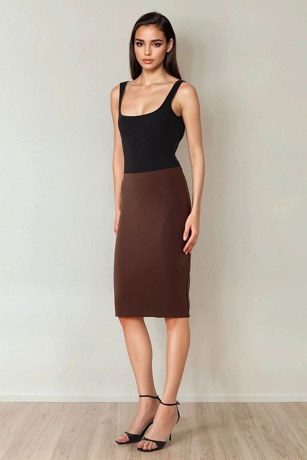 Yüksek Bel Bodycon Midi Örme Etek - 3