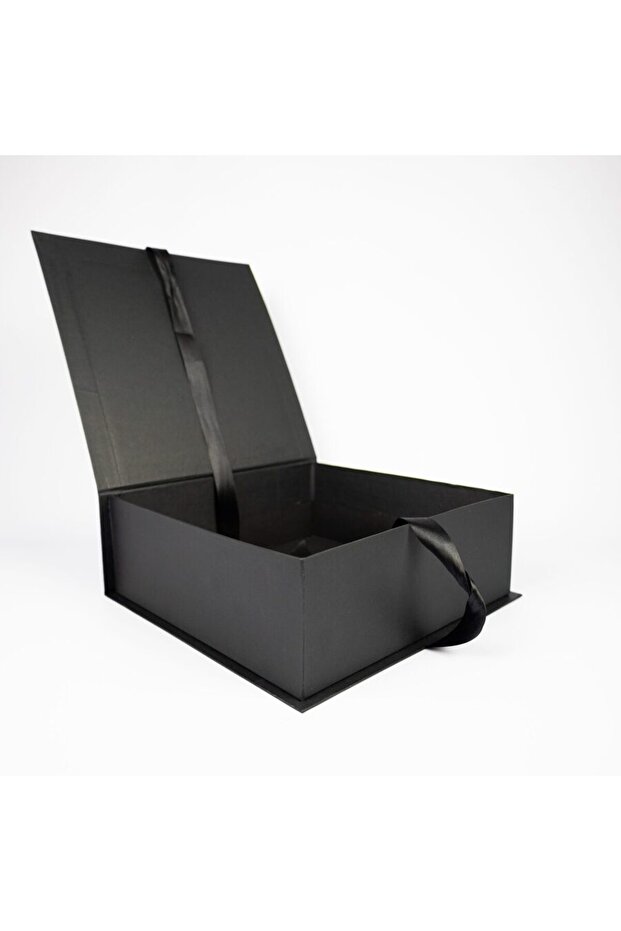 ŞENKUTU MATBAA AMBALAJ TASARIM Siyah Hediye Kutusu Kurdelalı Kutu 35x25x10 Cm