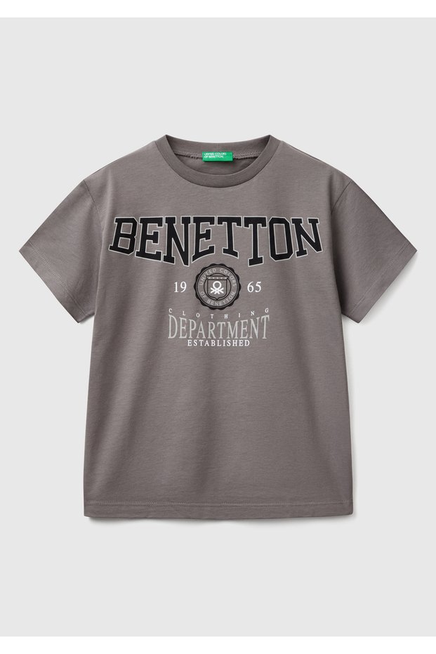 Boy's Anthracite Benetton Logo Printed T-Shirt
