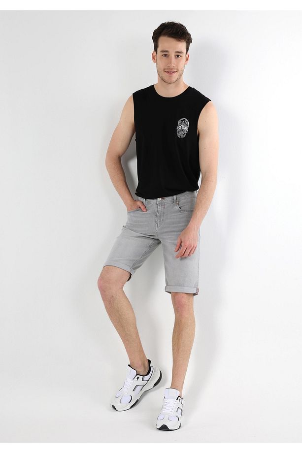 Regular Fit Gri Erkek Jean Şort - 1