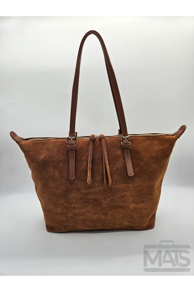 Tan Genuine & Faux Leather Large Hand & Shoulder Bag with Belt Buckle