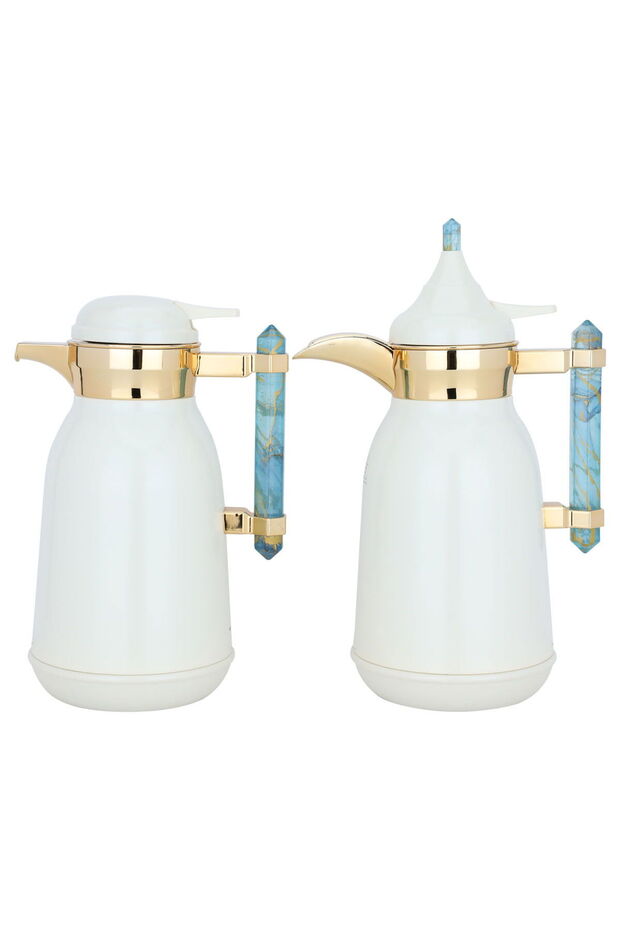 Saif Gallery Stainless Steel Thermos Set, 1/1 Liter, 2 Pieces - Pearl Gold