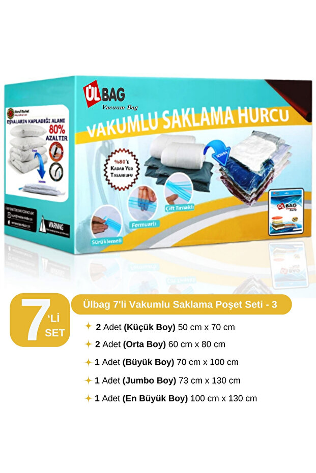 7-Piece Vacuum Storage Bag Set-3 (Quilt - Blanket and Clothes) Hurç