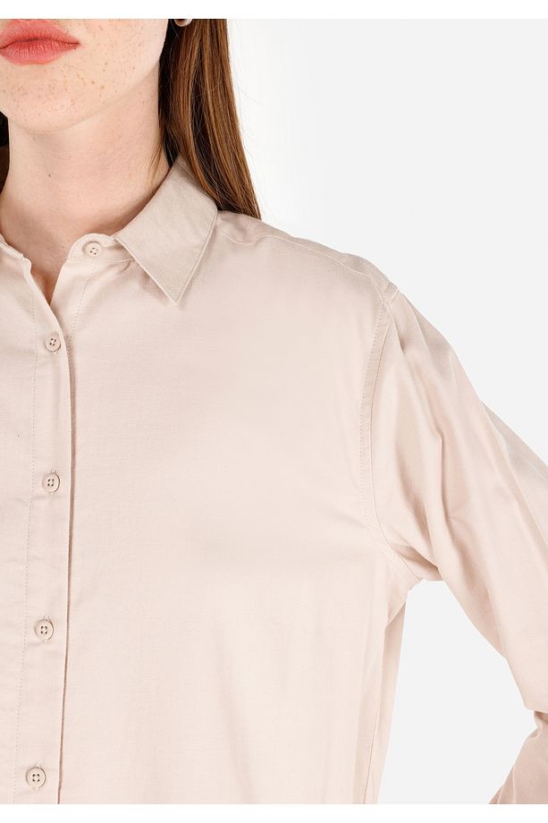 Regular Fit Shirt Neck Düz Kadın Bej Uzun Kol Gömlek Cl1070173 - 5