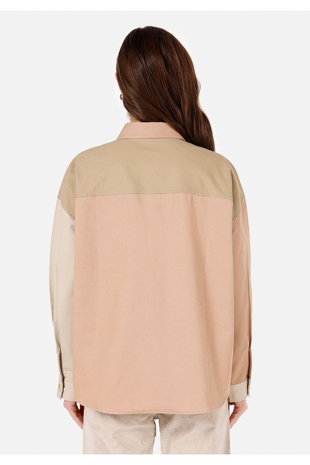 Relax Fit Shirt Neck Düz Kadın Yeşil Uzun Kol Gömlek - 2