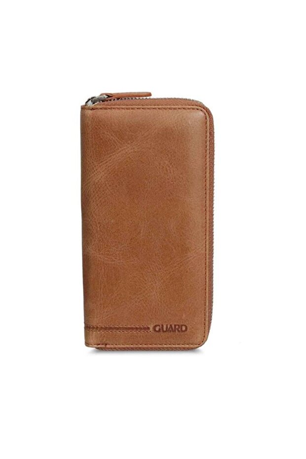 Antique Tan Zipper Portfolio - Genuine Leather Wallet P3016