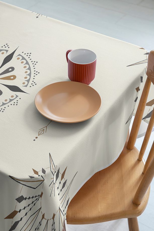 Geometrik Çizgi Desenli Dijital Baskı Dertsiz Kumaş Masa Örtüsü - 4