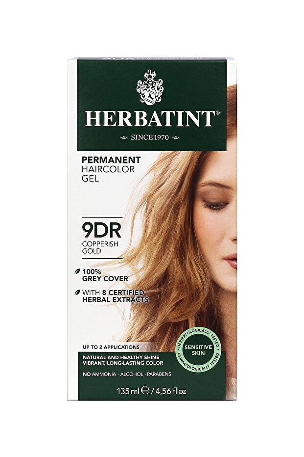 Permanent Haircolor Gel, 9DR Copperish Gold, Alcohol Free, Vegan, 100% Grey Coverage - 4.56 oz