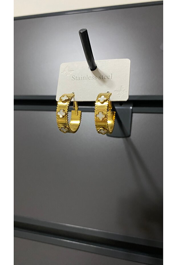 Çelik Yonca Halka Küpe - 1