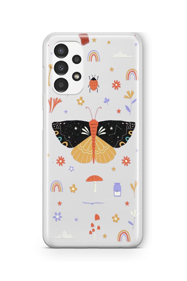 Samsung Galaxy A13 Compatible Colorful Butterfly Design Printed Transparent Case