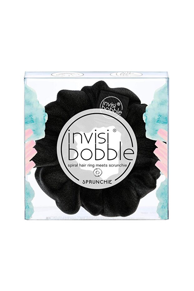 SPRUNCHIE True Black - Spiral Hair Ring & Scrunchie, No Kink, Strong Hold, 90s Trend