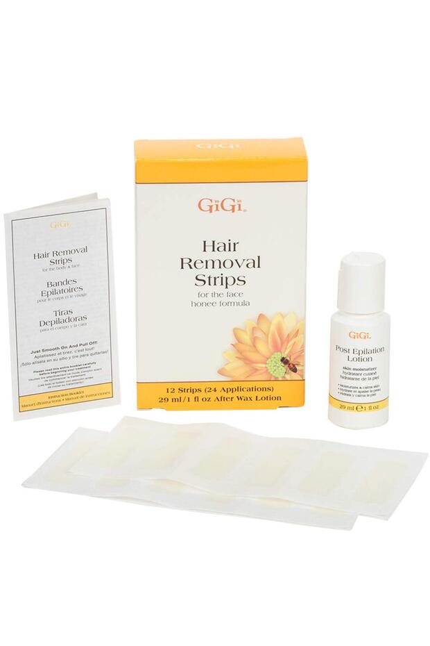 Hair Removal Wax Strips for Face, GiGi Honee Formula, 12 Strips + Lotion
