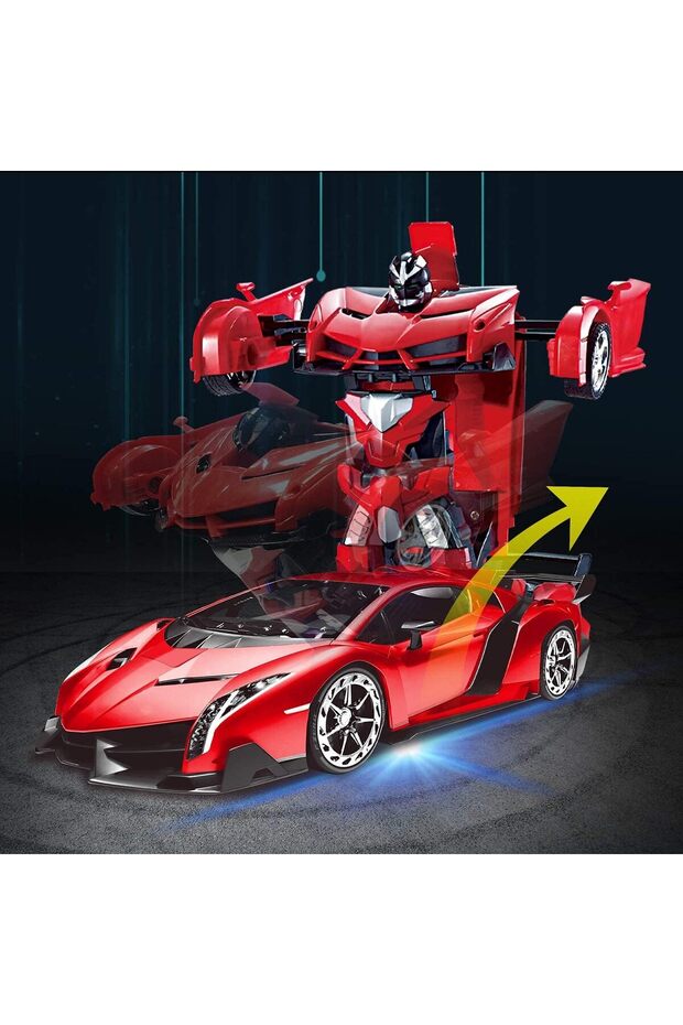 Remote Control Car Toy, 2.4Ghz Deformable Rmote-Controlled Robot with LED Light, 360° Rotating(Red) - 4