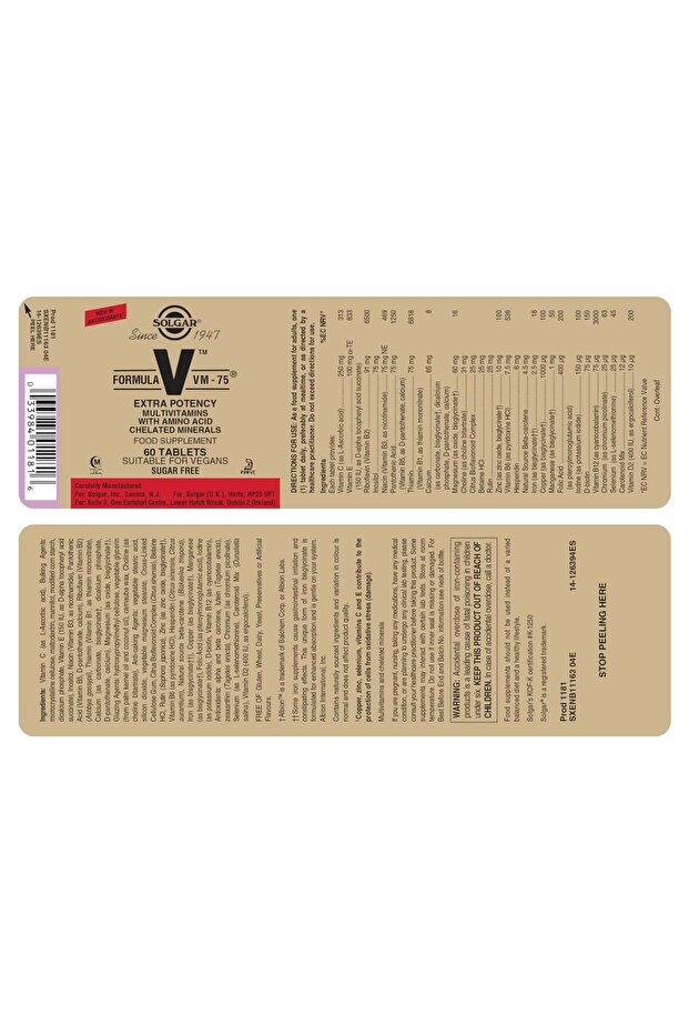 Solgar VM-75 Multivitamin, 60 Tablets - Chelated Minerals, Vegan, Gluten Free, Kosher - 60 Servings - 2