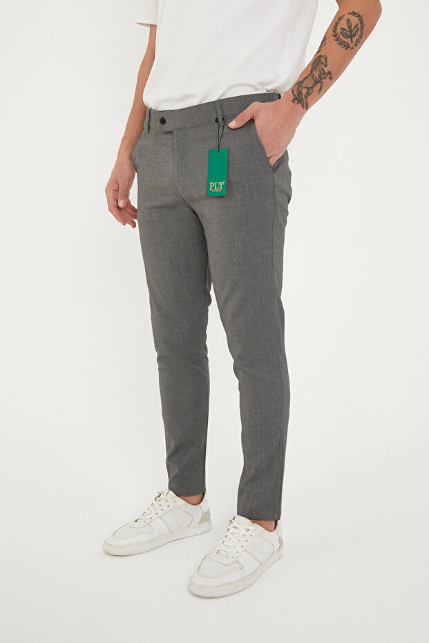 New Season Men's Anthracite Color Quality Flexible Ankle Length Fabric Trousers