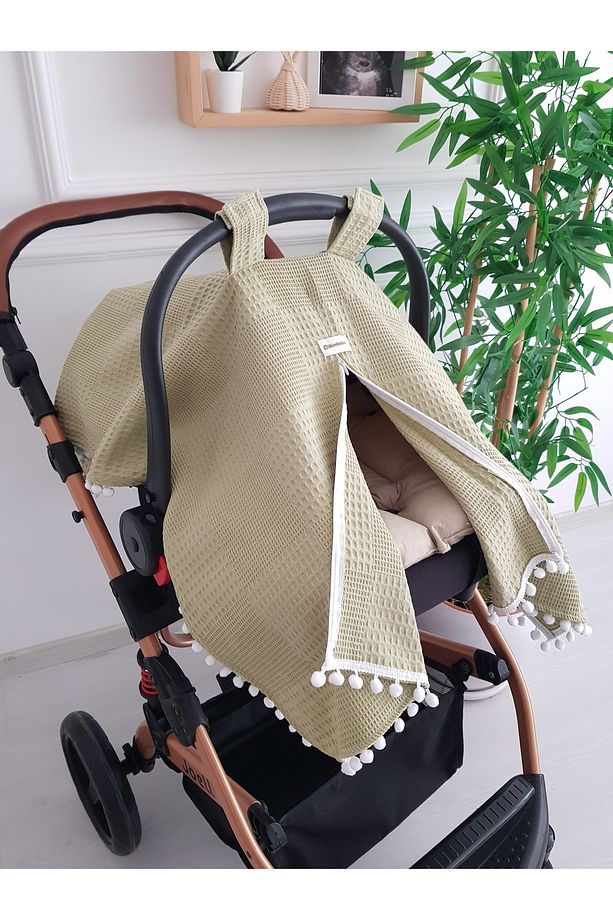 Waffle Pikeli Fermuarlı Bebek Puset Örtüsü Ve Çift Taraflı Bebek Puset Minderi - 1