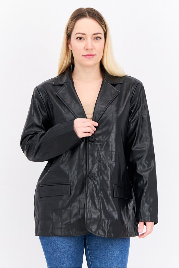 Women Petite Fit Plaid Semi-Formal Blazer, Black