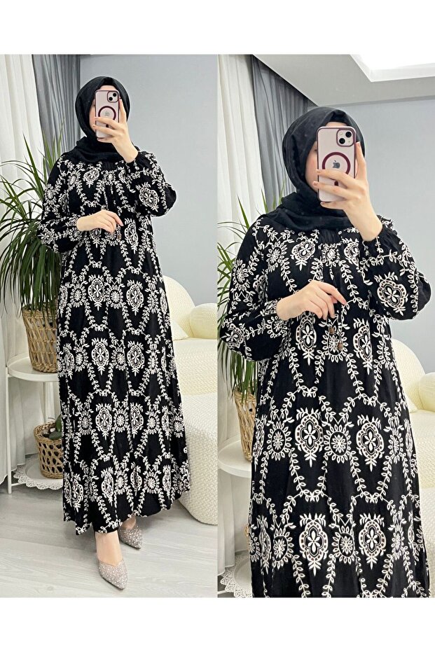 KADIN TESETTÜR VİSKON BOYDAN ELBİSE - 1