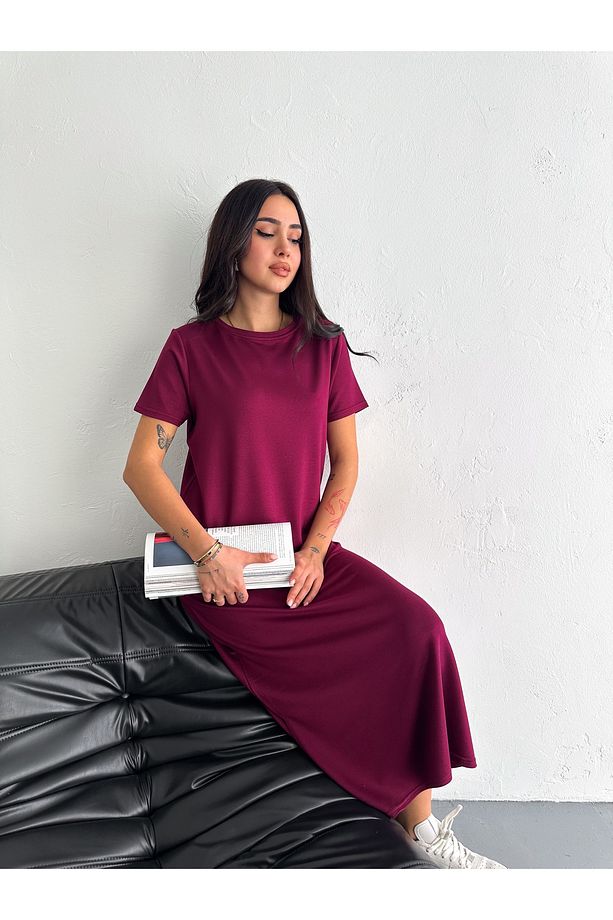 Yumuşak Dokulu Modal Kumaş  Sade Şık Midi Elbise - 3