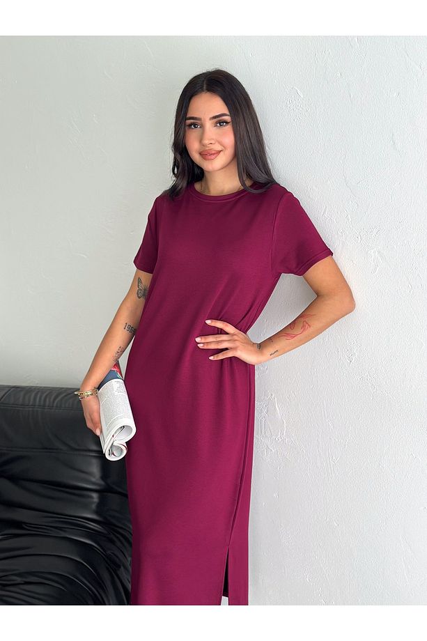 Yumuşak Dokulu Modal Kumaş  Sade Şık Midi Elbise - 5