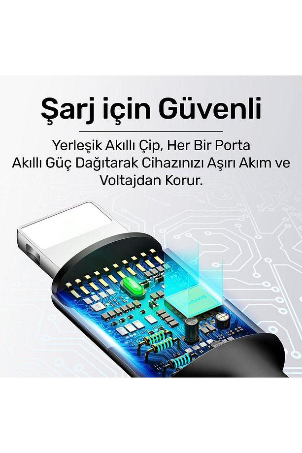 US-SJ317 4in1 2*Lightning 1*Type-C 1*Micro Uçlu 1.2m 2A Örgülü Renkli Şarj ve Data Kablosu - 7