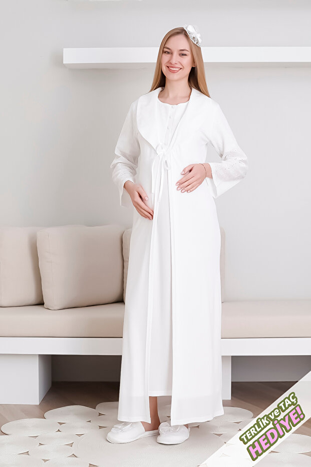 Maternity nightgown and robe set with shawl collar viscose 2-piece maternity set / slippers and crown gifted