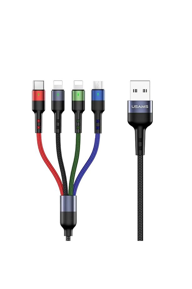 US-SJ317 4in1 2*Lightning 1*Type-C 1*Micro Uçlu 1.2m 2A Örgülü Renkli Şarj ve Data Kablosu - 1