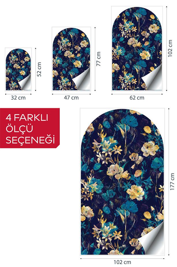 Kendinden Yapışkanlı Oval Kesim Rustik Çiçekler Duvar Kağıdı Stickeri, Kolay Uygulama Su Geçirmez - 3