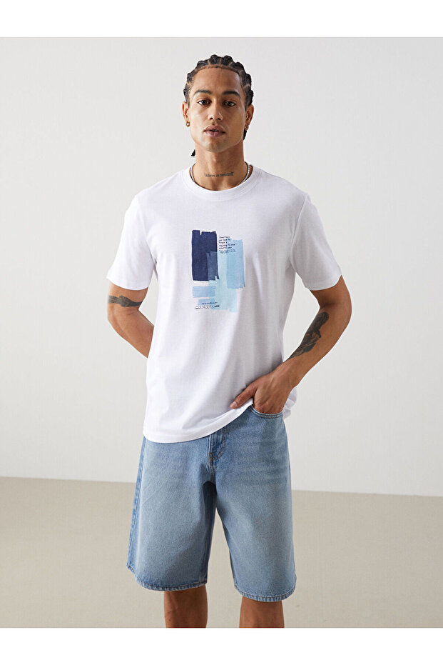 Nevavm Oval Collar Printed Combed Cotton Men's T-Shirt