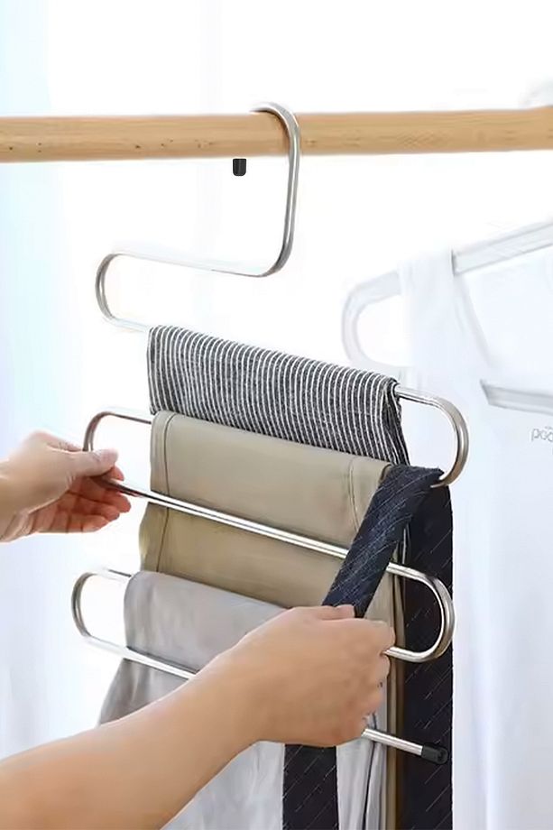 5 Adet 5 Katlı Metal Pantolon ve Şal Askısı Dolap İçi Eşarp Askısı Çoklu Askılık - 3