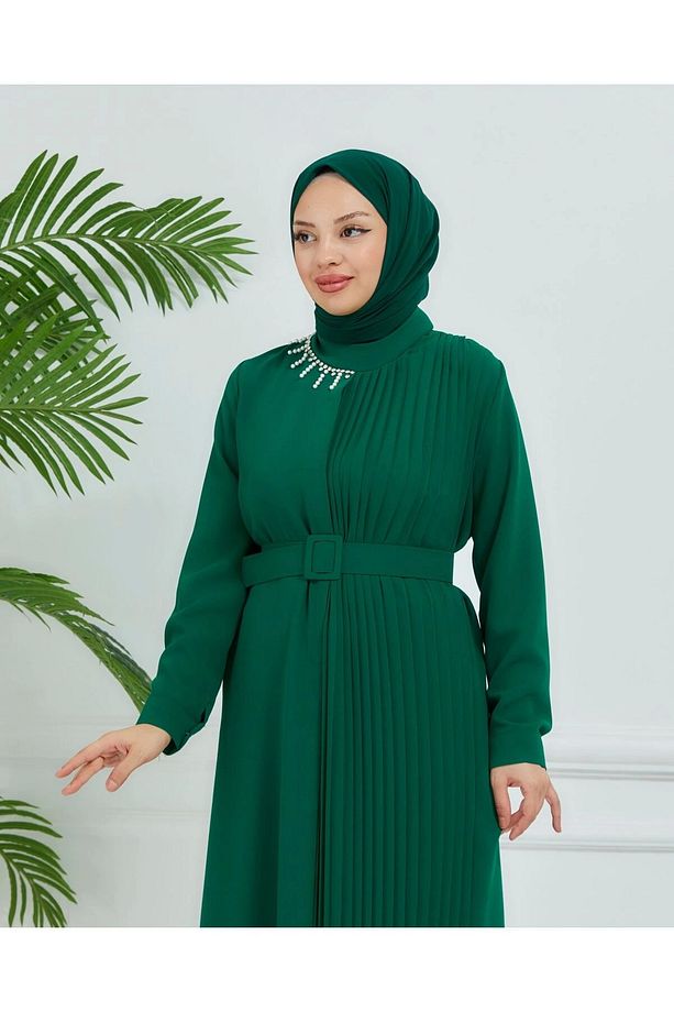 pilise detaylı çift taraflı krep elbise - 5