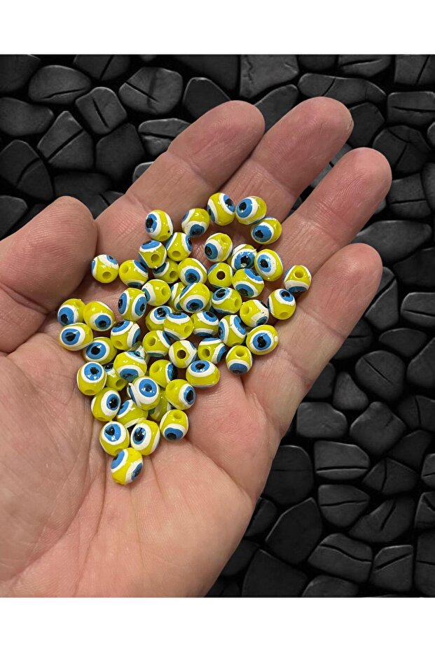 8mm Yellow Dandelion Evil Eye Beads - Jewelry Beads - Hair Beads - 50 Pieces / Fine Hole