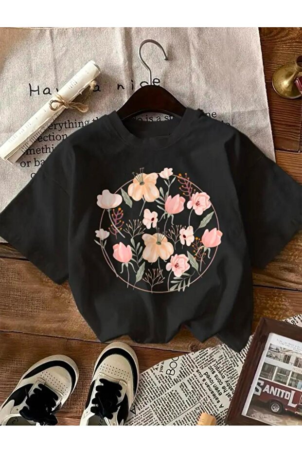 Flowers Printed Basic T-Shirt - 1