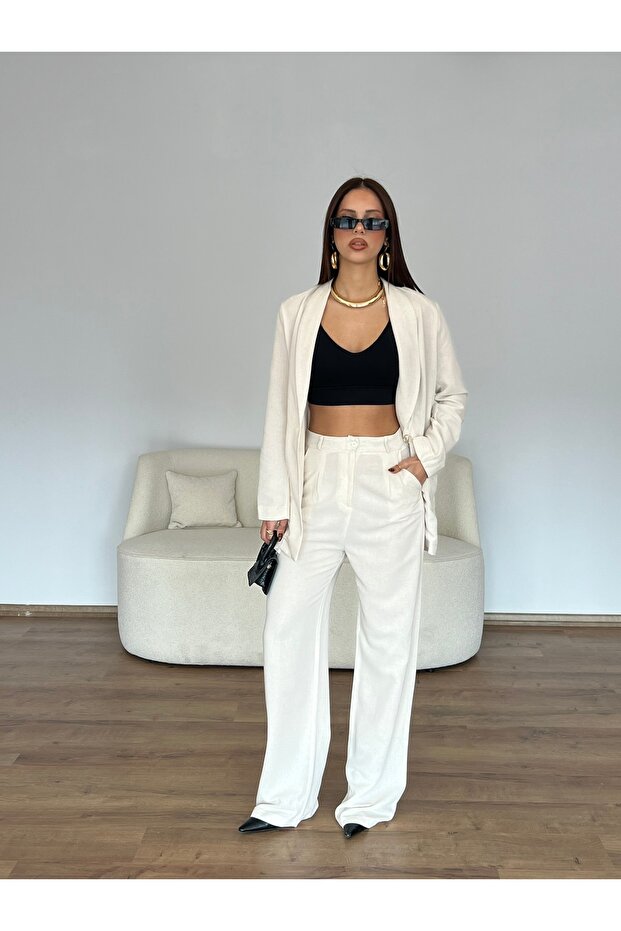 Linen Trousers Jacket Set - 1