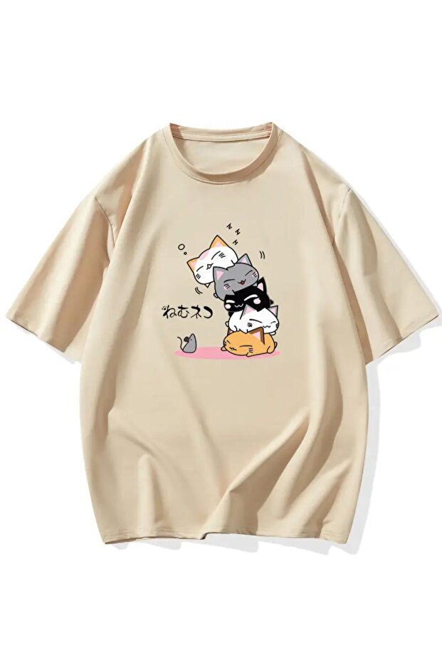 Sevimli Kediler Baskılı Basic T-Shirt - 1